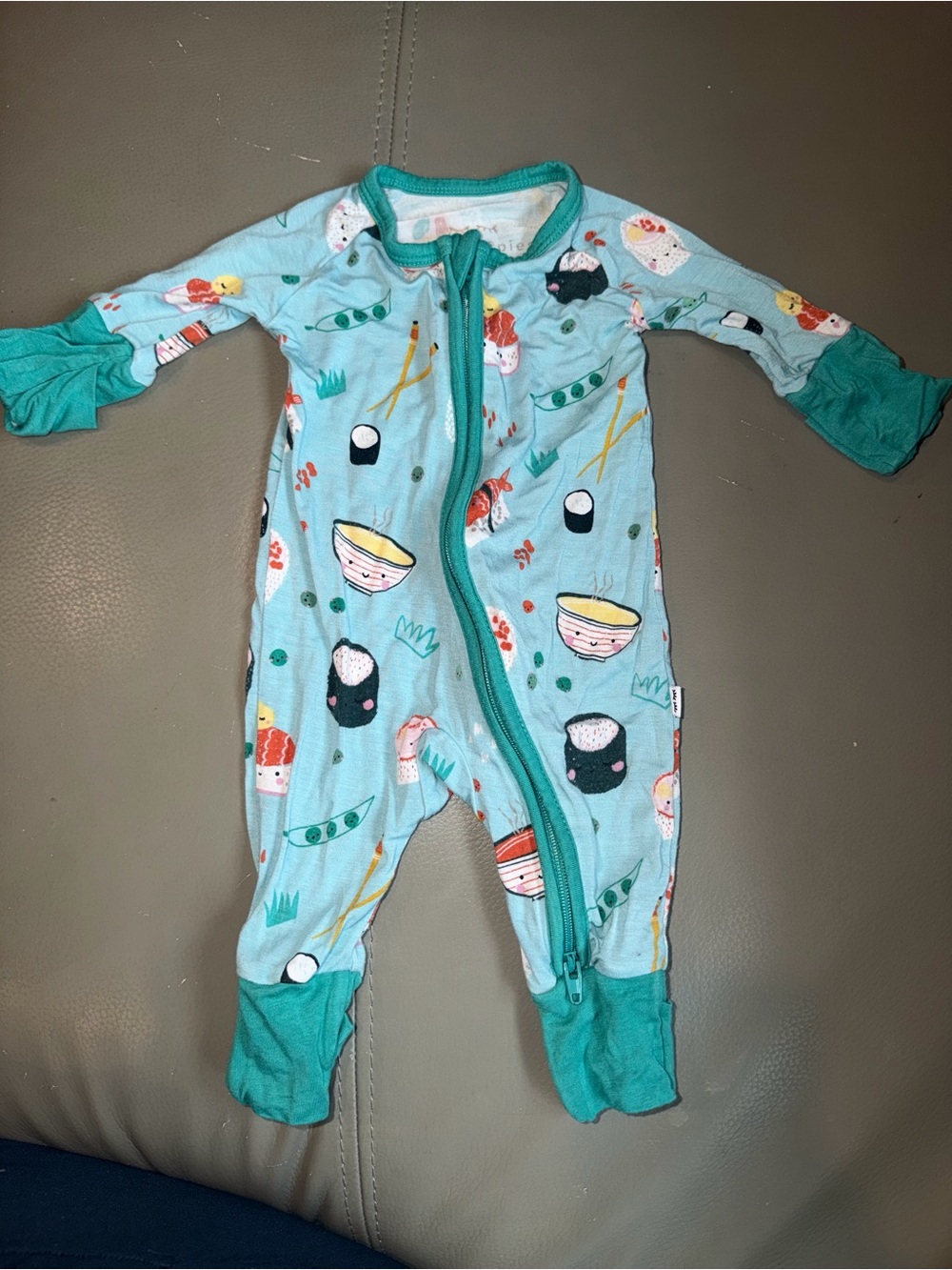 Little Sleepies Teal Sushi & Bowl Print One-Piece Pajama